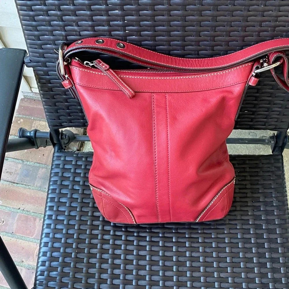 Coach Red Leather Bucket Bag, Small - Picture 2 of 9